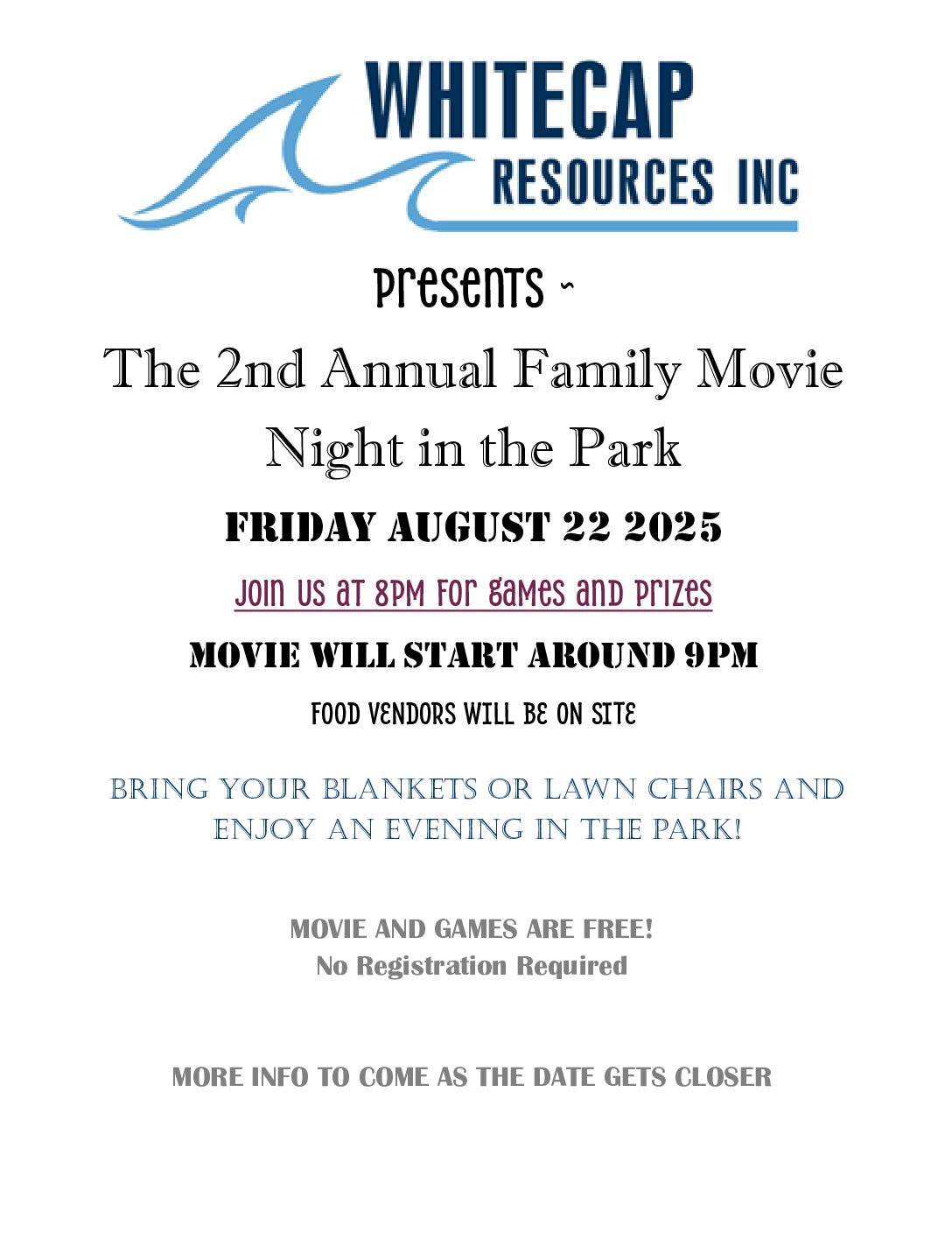 Whitecap Resources Inc. Presents the 2nd Annual Family Movie Night in the Park