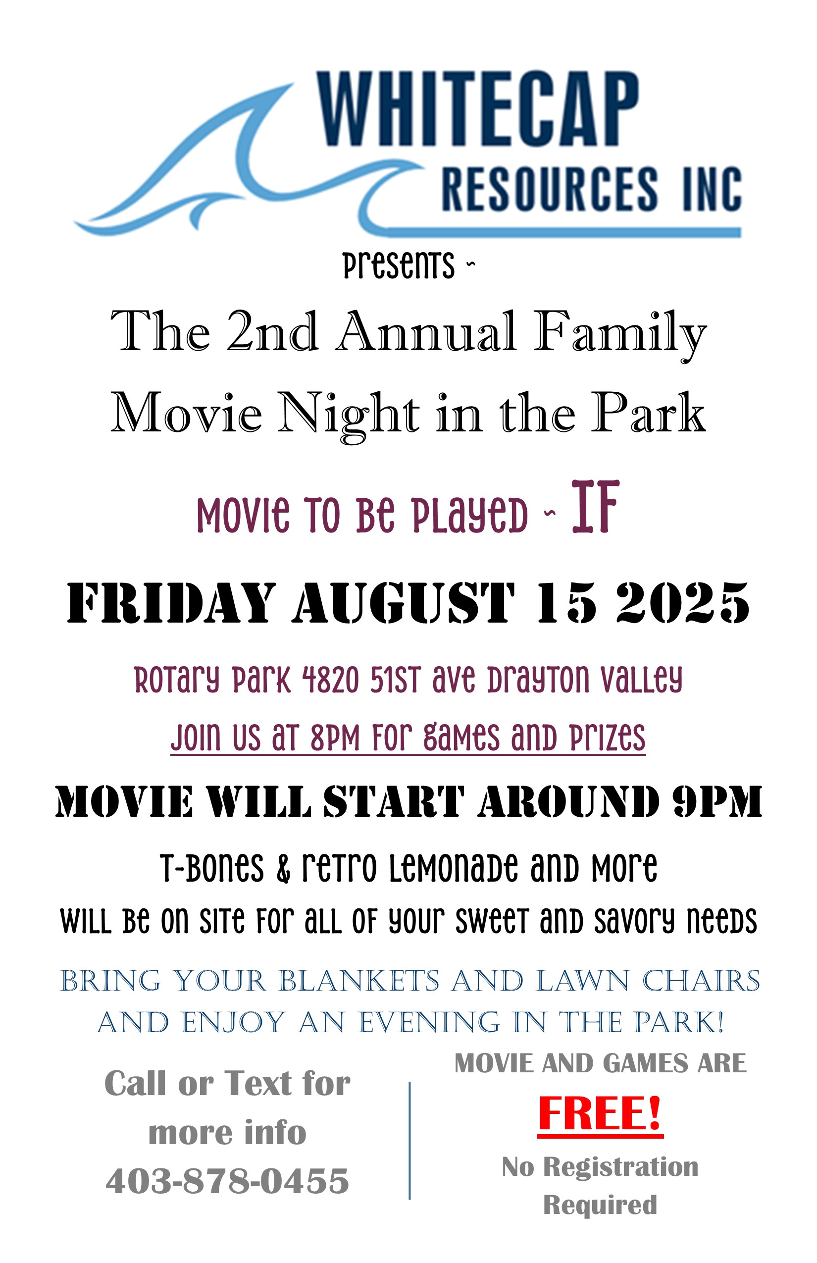 Whitecap Resources Inc. Presents the 2nd Annual Family Movie Night in the Park