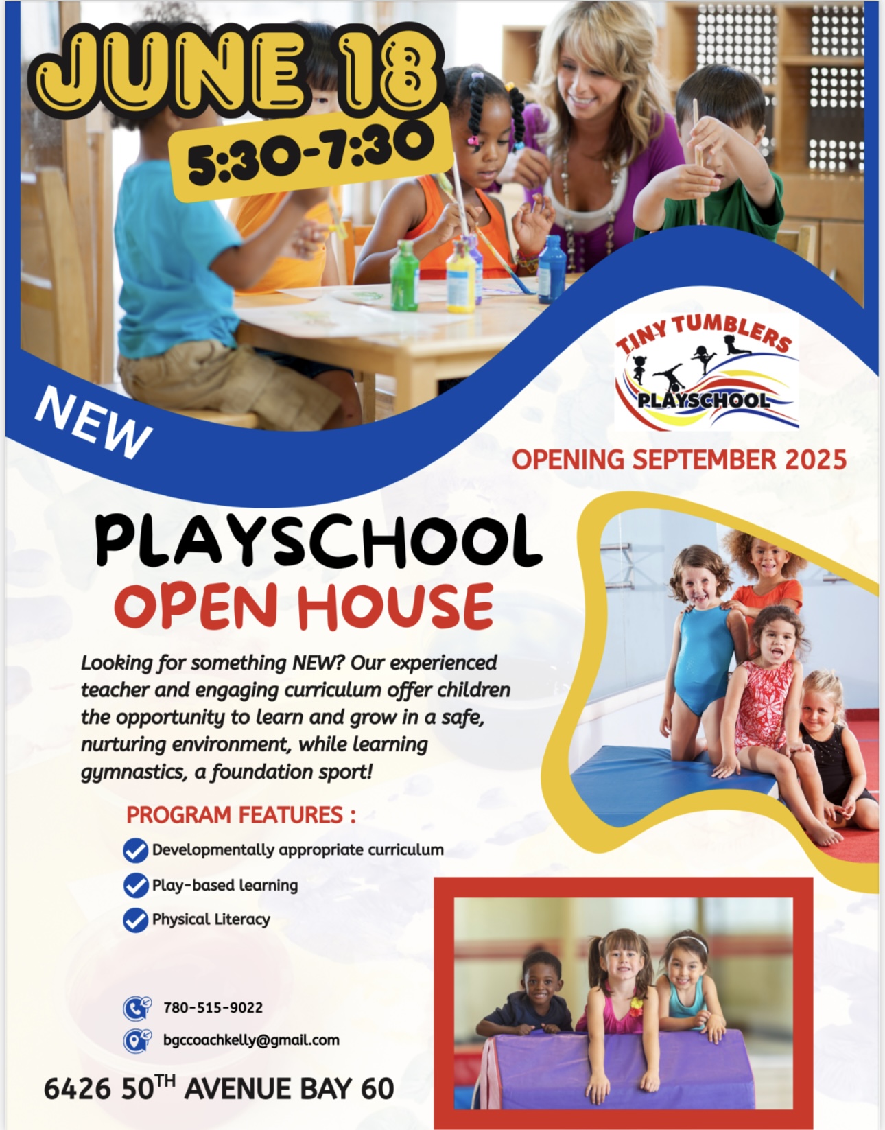 Brazeau gymnastics club - Tiny tumblers playschool open house